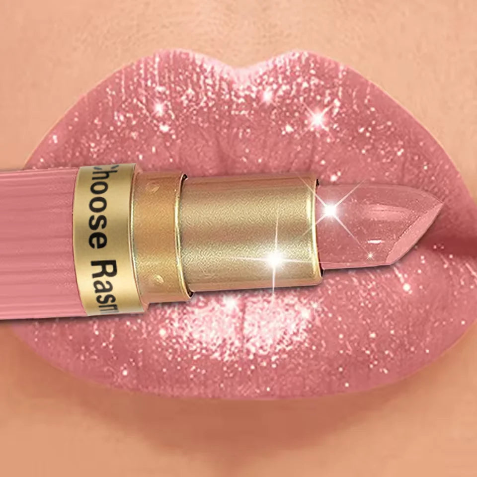 (Pearlescent/Pink) Glitter Metallic Waterproof Long Lasting Diamond Lipstick