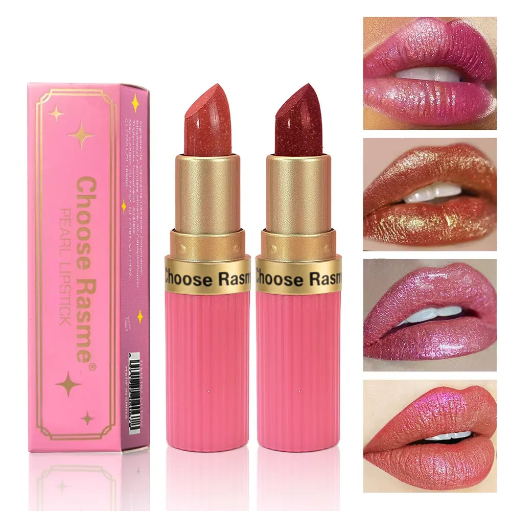 (Pearlescent/Pink) Glitter Metallic Waterproof Long Lasting Diamond Lipstick