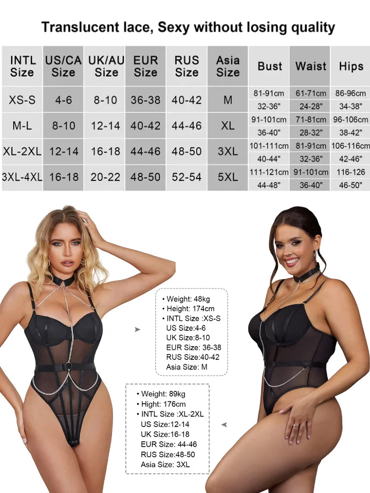 Sexy One Piece Mesh Black Body Suite