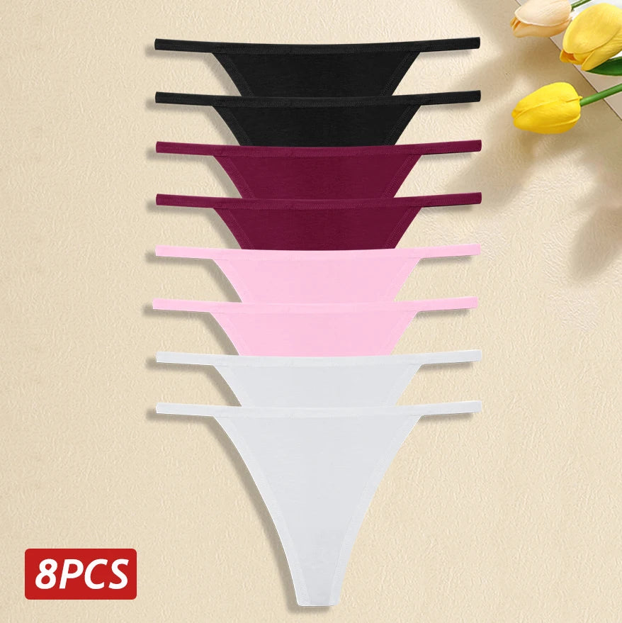 Comfortable Cotton Panties Sexy Low Waist G-String Thong 8Pc Set
