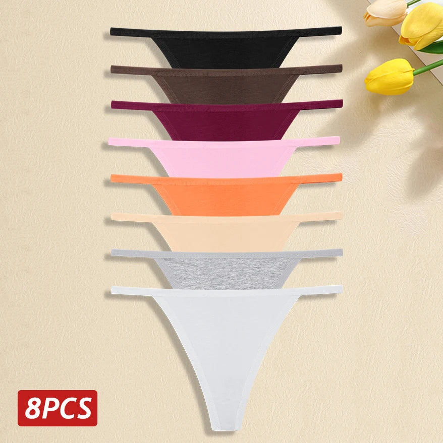 Comfortable Cotton Panties Sexy Low Waist G-String Thong 8Pc Set