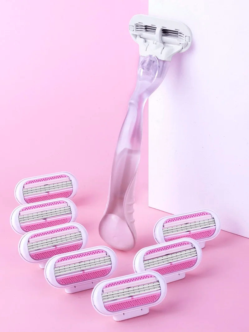 (1 Handle + 8 Blades) Safety razor Blades Face/ Leg/ Armpit/ Bikini Beauty Hair Removal