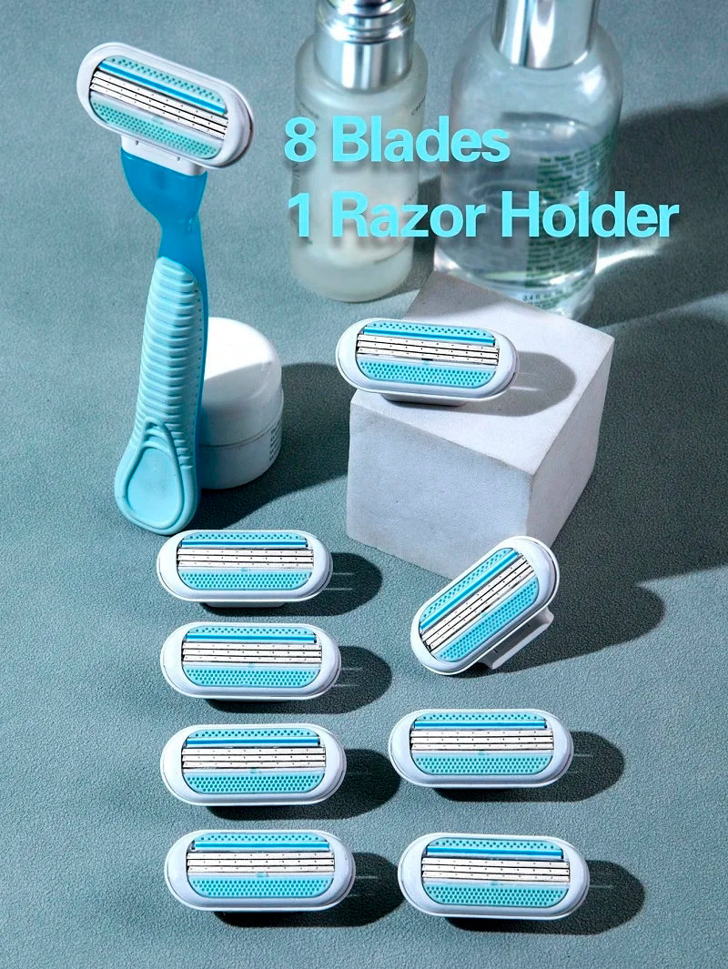 (1 Handle + 8 Blades) Safety razor Blades Face/ Leg/ Armpit/ Bikini Beauty Hair Removal