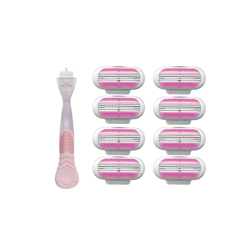 (1 Handle + 8 Blades) Safety razor Blades Face/ Leg/ Armpit/ Bikini Beauty Hair Removal