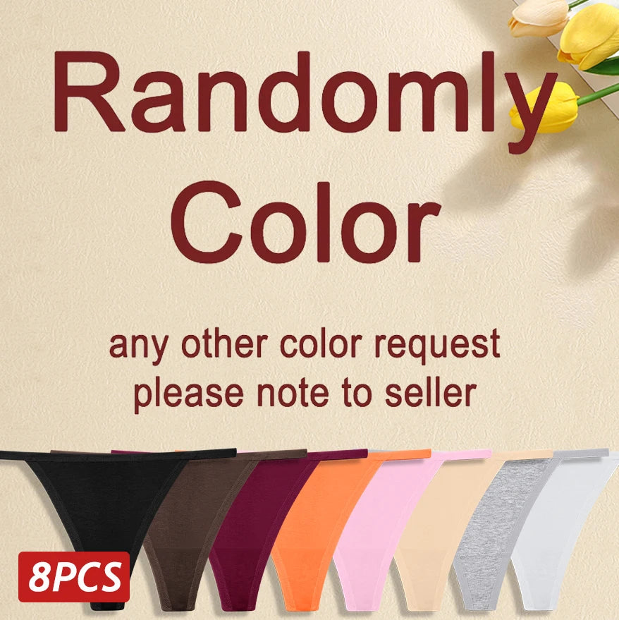 Comfortable Cotton Panties Sexy Low Waist G-String Thong 8Pc Set