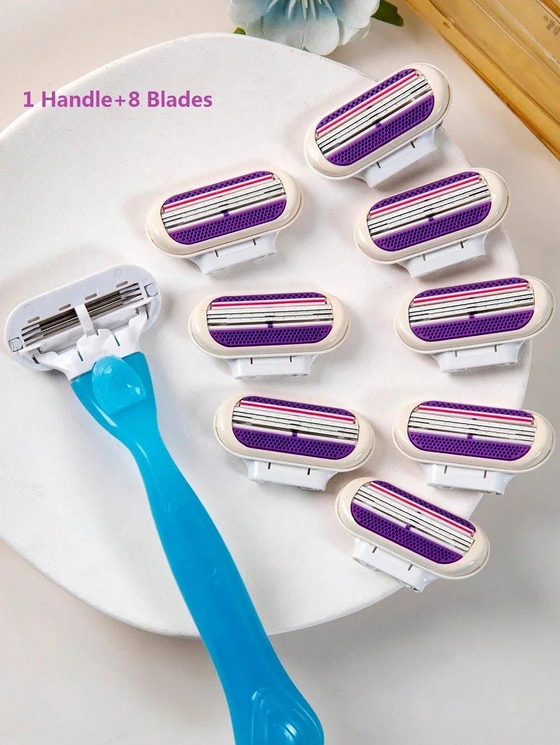 (1 Handle + 8 Blades) Safety razor Blades Face/ Leg/ Armpit/ Bikini Beauty Hair Removal