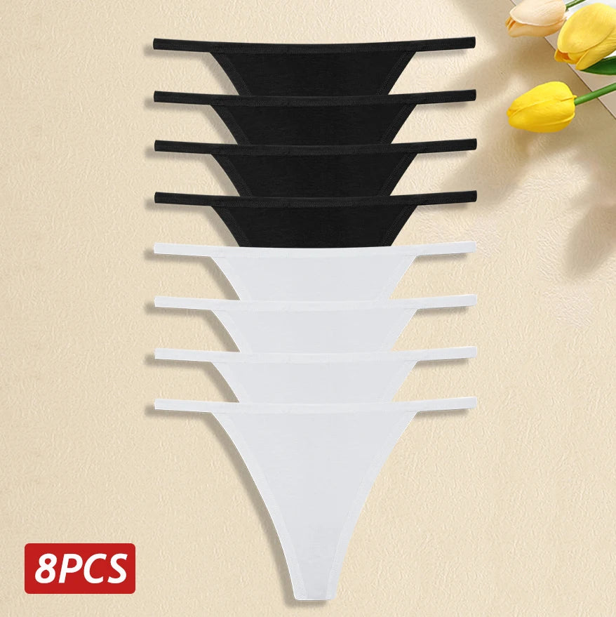 Comfortable Cotton Panties Sexy Low Waist G-String Thong 8Pc Set