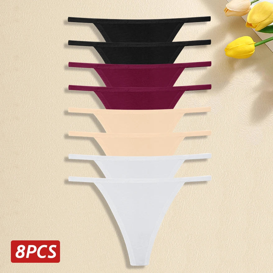 Comfortable Cotton Panties Sexy Low Waist G-String Thong 8Pc Set