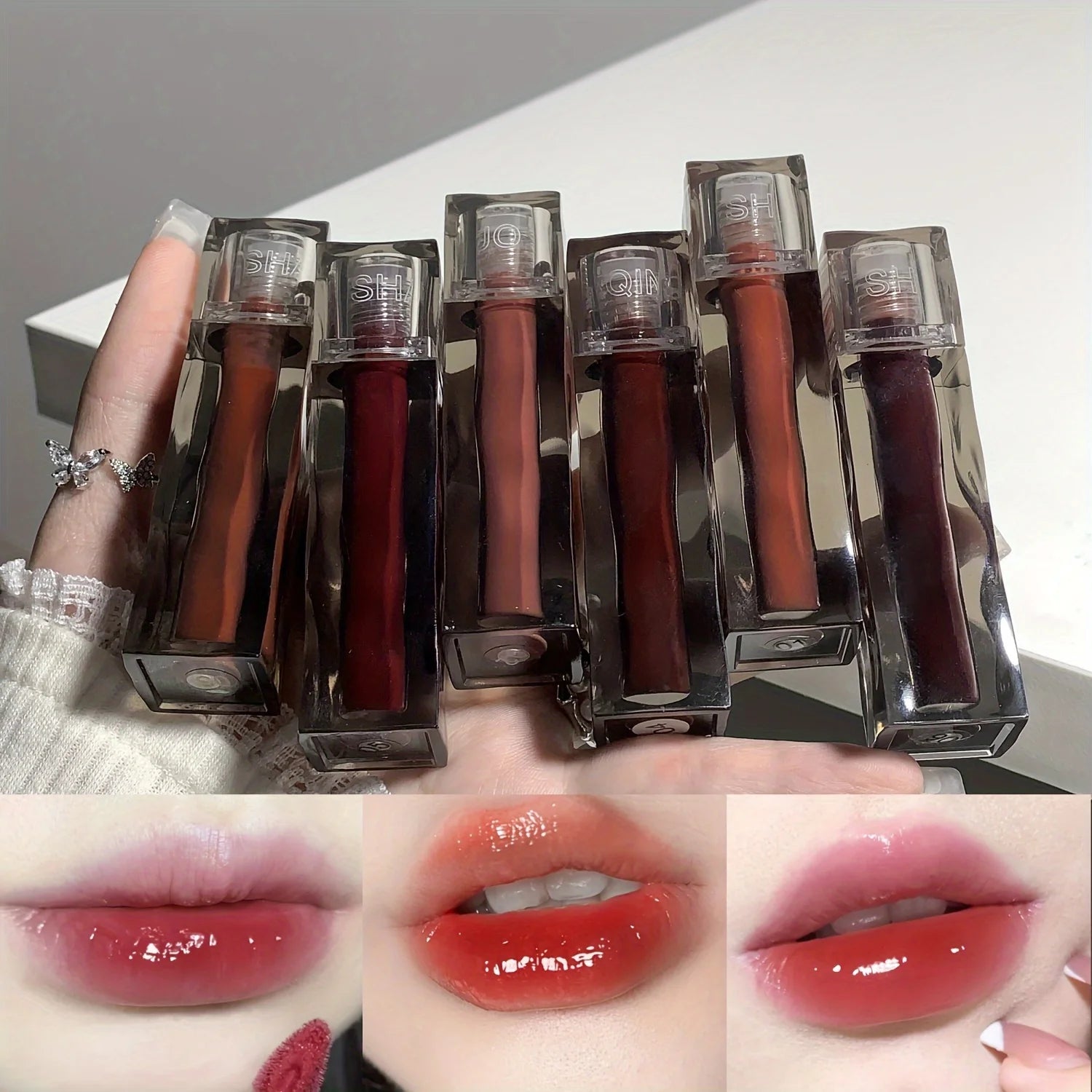 Adorable Bear Mirror Lip Glaze - Long-Lasting, Non-Fading, Hydrating Liquid Lipstick with Watery Texture - Luxurious Glossy Shin