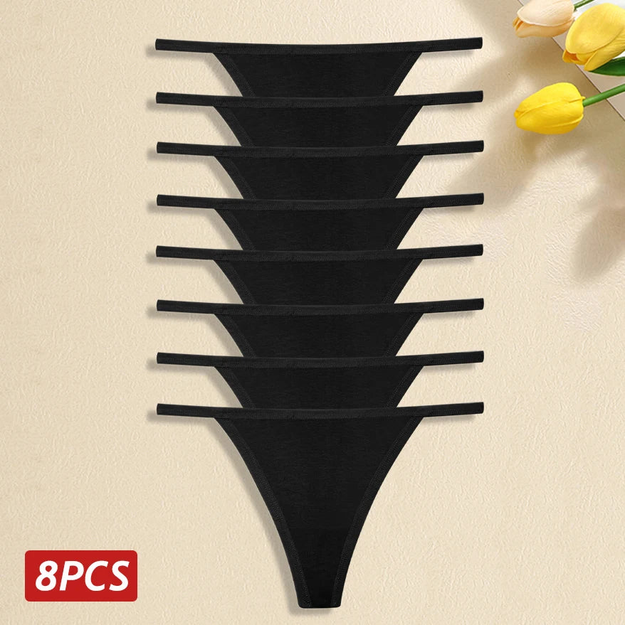 Comfortable Cotton Panties Sexy Low Waist G-String Thong 8Pc Set