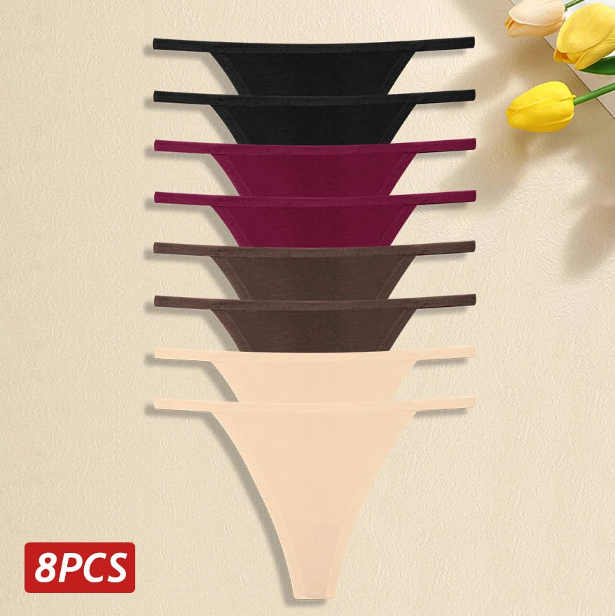 Comfortable Cotton Panties Sexy Low Waist G-String Thong 8Pc Set