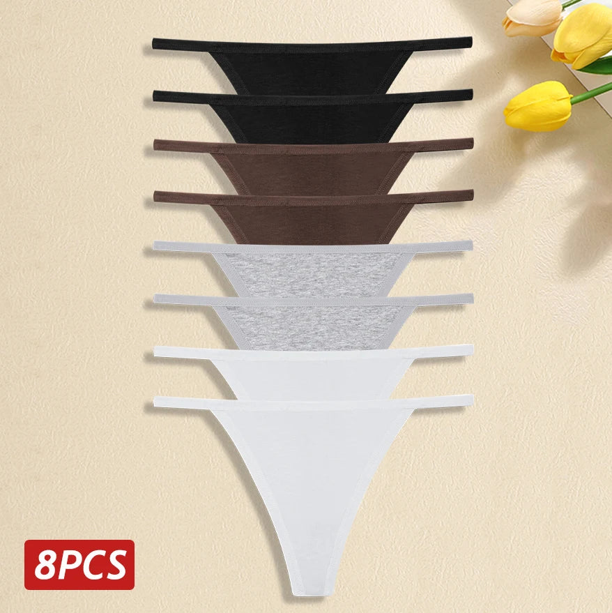 Comfortable Cotton Panties Sexy Low Waist G-String Thong 8Pc Set